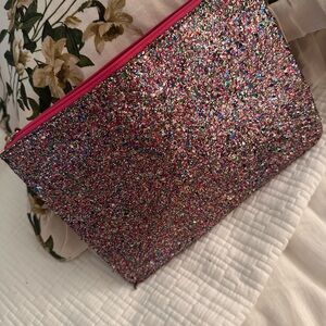 Kate Spade NEW YORK Vibrant GIA  Glitter Pouch with Pink Trim